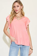 Bamboo Notched Ruffled Short Sleeve T Shirt - Southern Shores Clothing