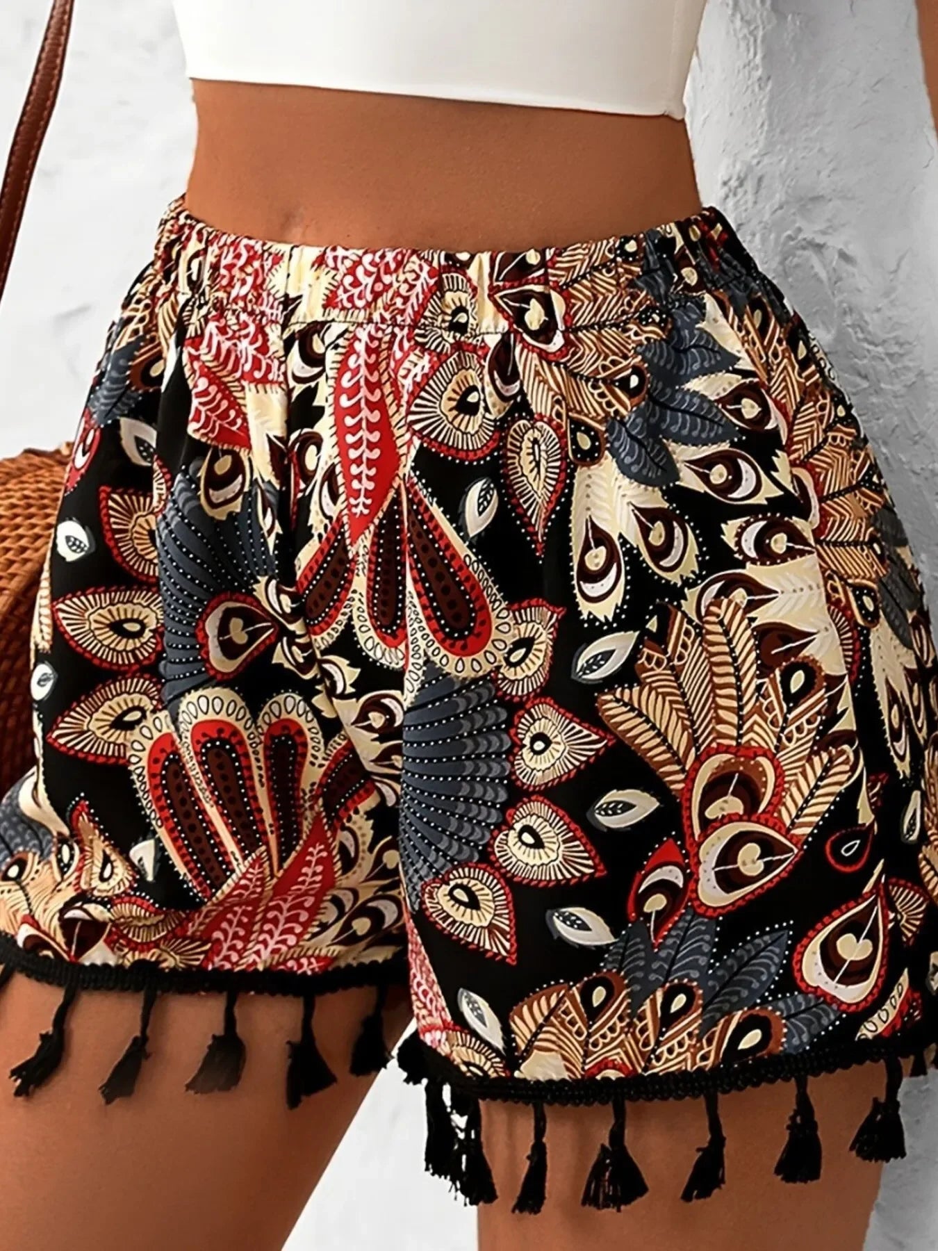 Boho Paisley Print Drawstring Tassel Hem Shorts For Summer - Southern Shores Clothing