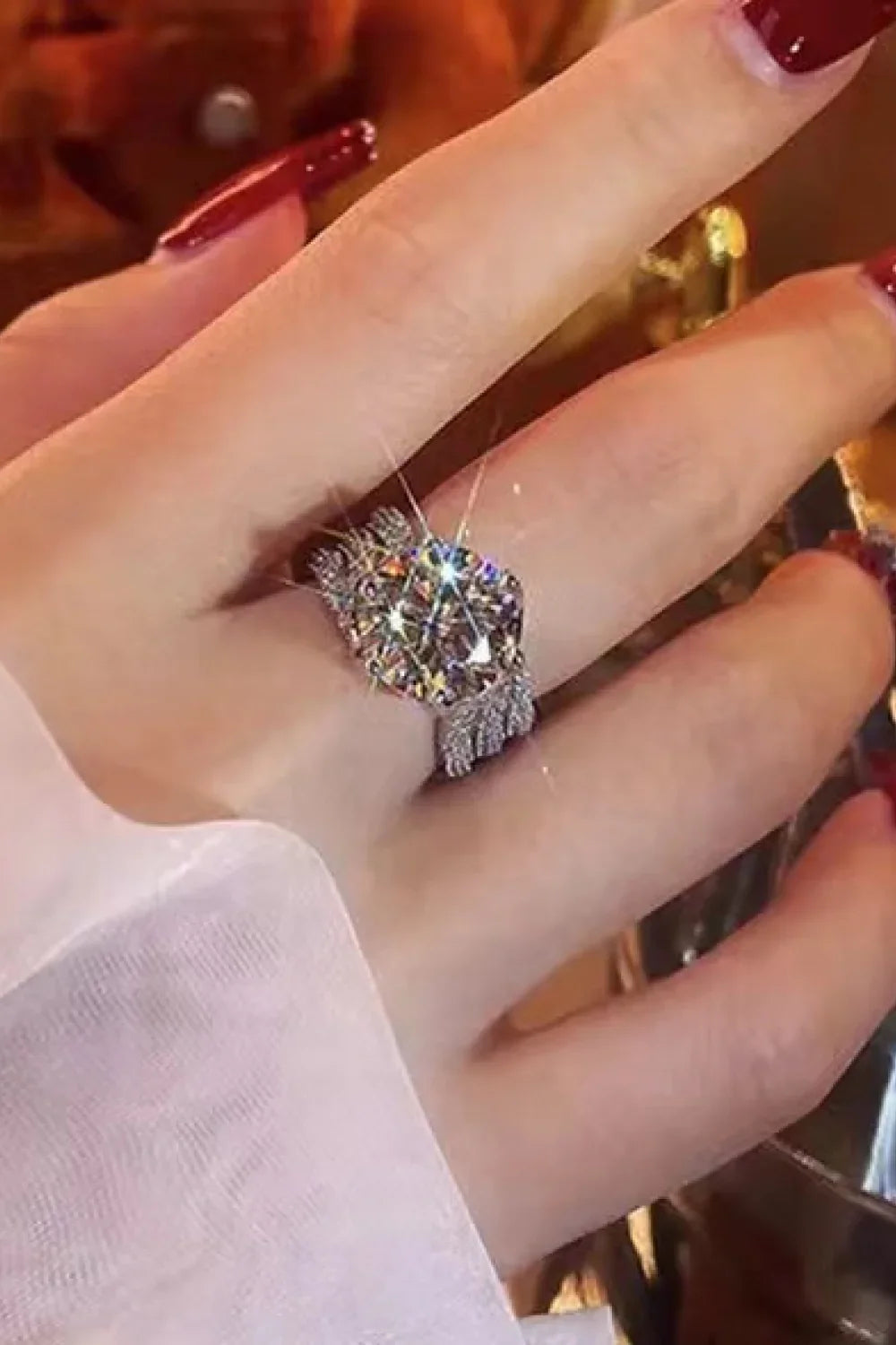 Moissanite Three-Layer Ring in Platinum-Plated Silver - Southern Shores Clothing