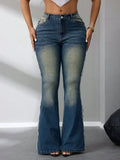 Coastal Denim Raw Hem Flare Jeans Casual Wear