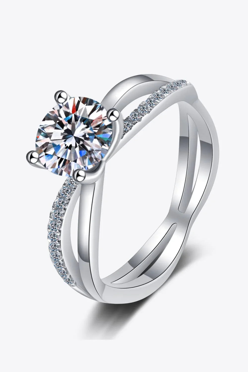 1 Carat Moissanite Crisscross Split Shank Ring - Southern Shores Clothing