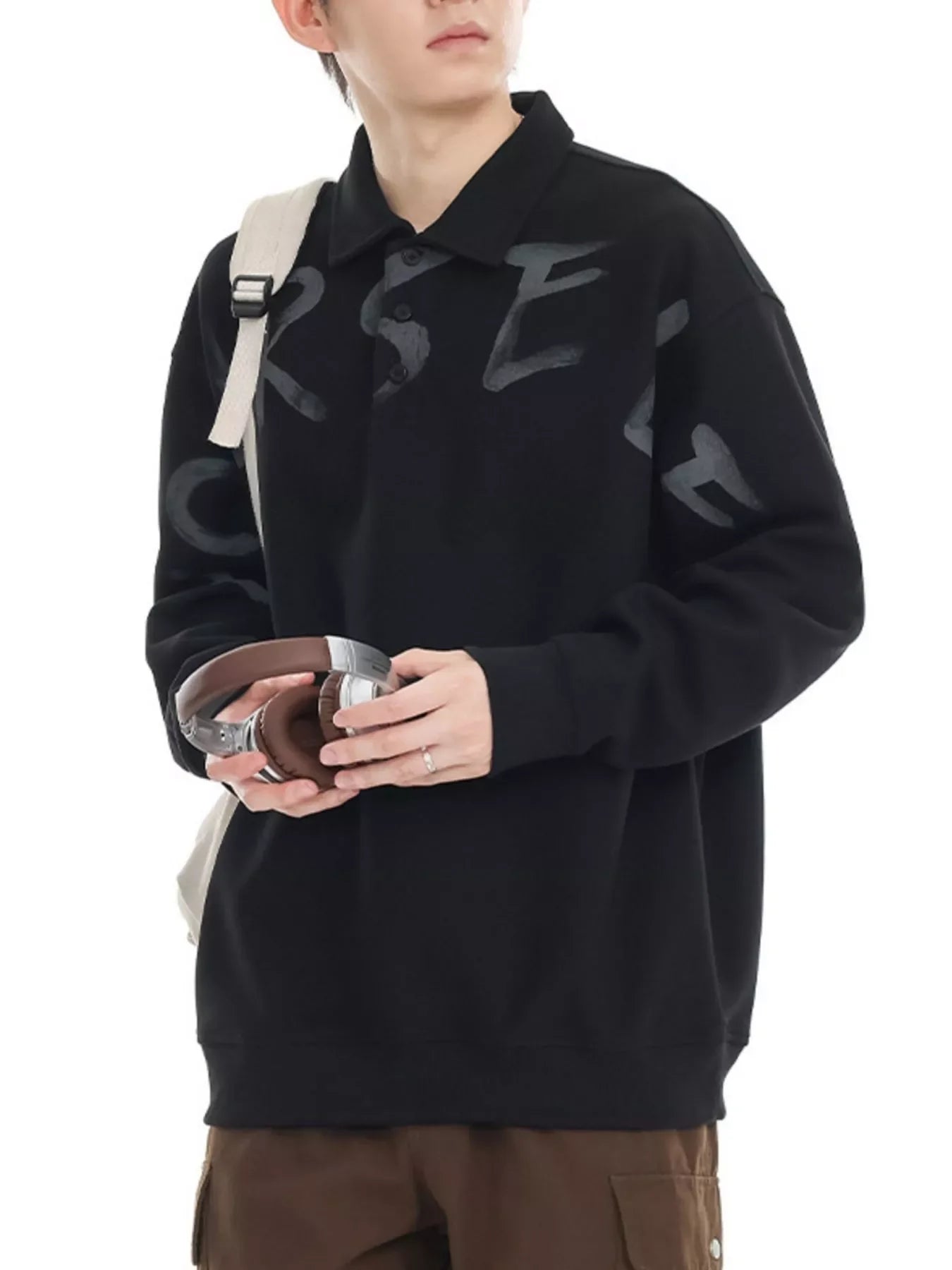 Plus Size Oversized Polo Sweatshirt With Letter Print - Southern Shores Clothing