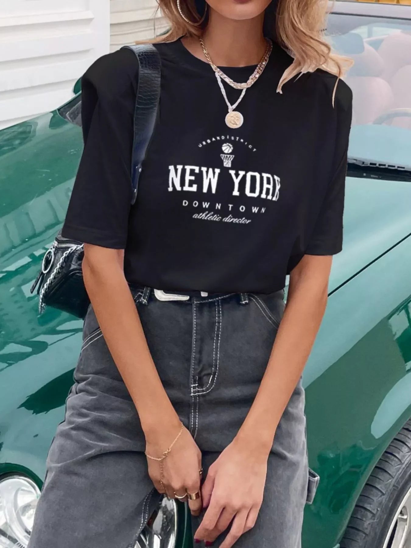 Letter Round Neck Half Sleeve T-Shirt - Southern Shores Clothing