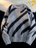 Relaxed Striped Fuzzy Oversized Knit Pullover - Southern Shores Clothing