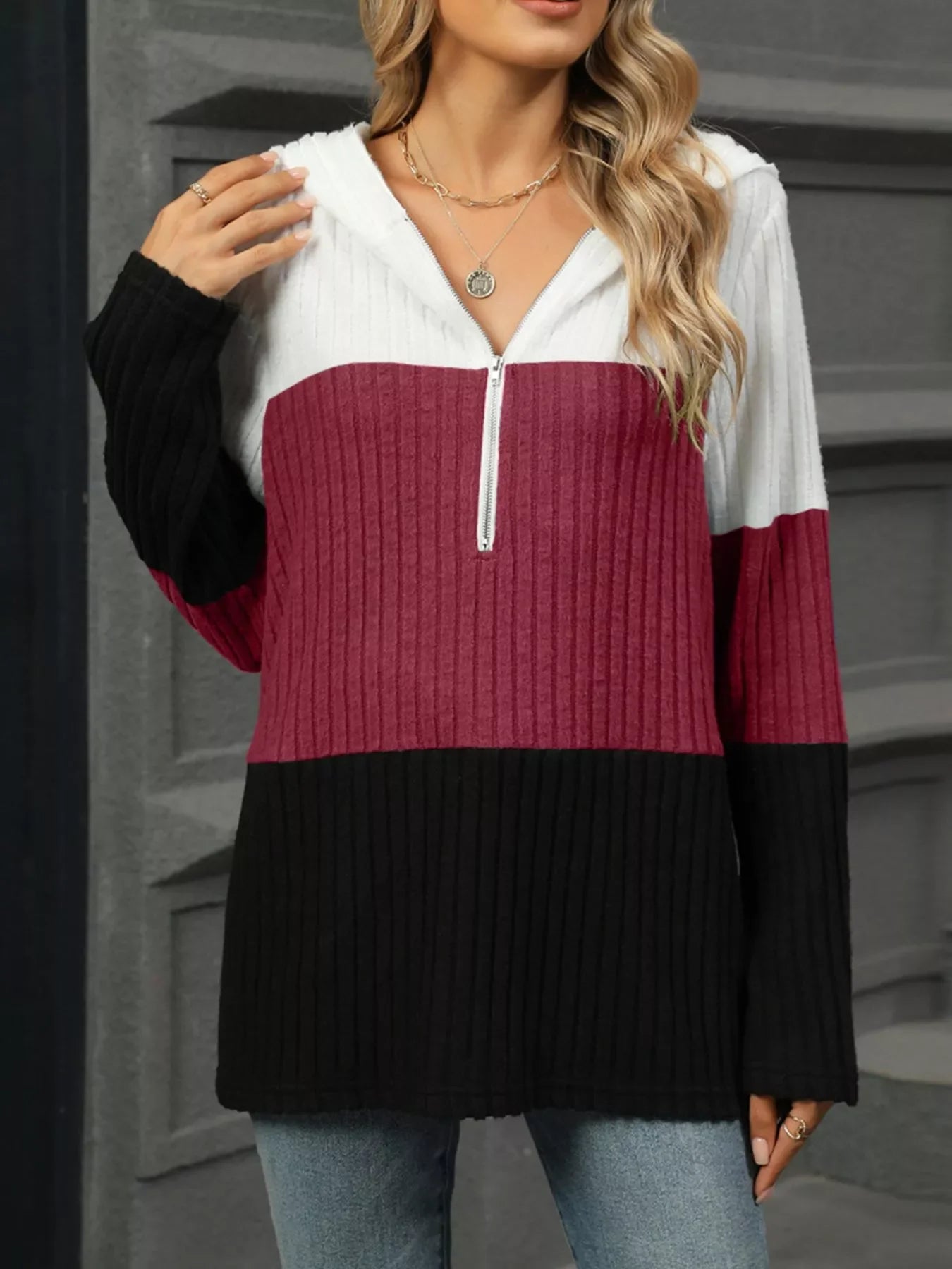 Color Block Half Zip Hooded Top - Southern Shores Clothing