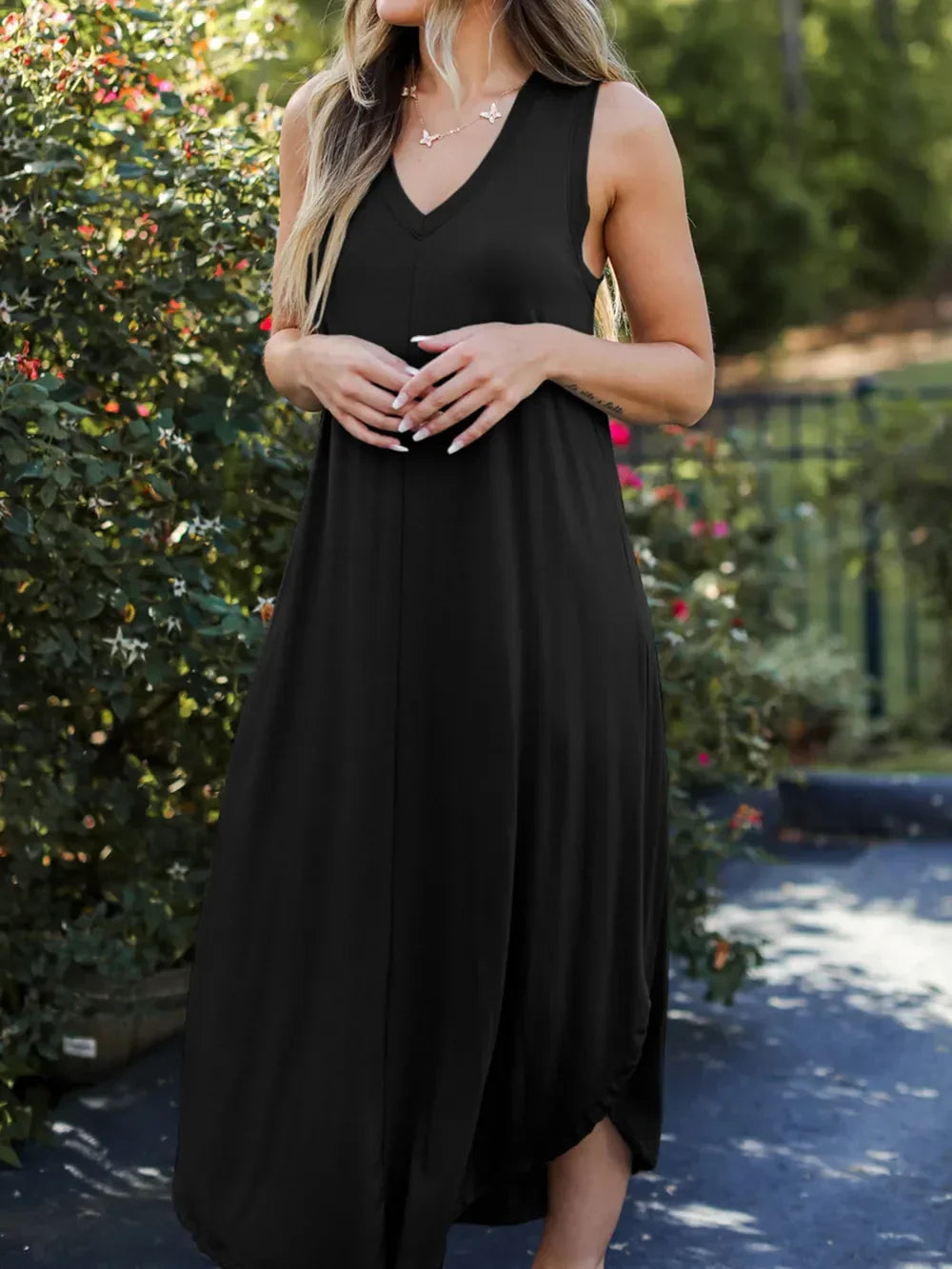 Casual Coastal V Neck Midi Tank Dress Everyday - Southern Shores Clothing