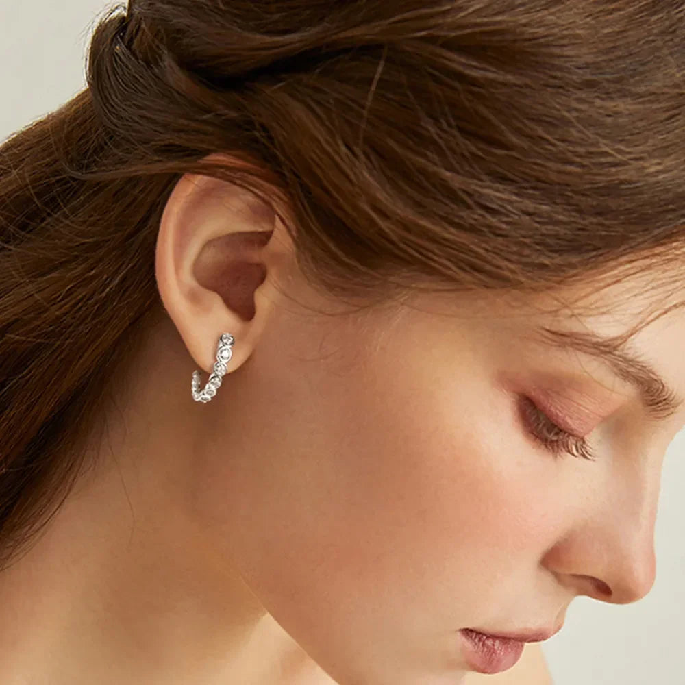 Moissanite Inlaid Sterling Silver Hoop Earrings - Southern Shores Clothing