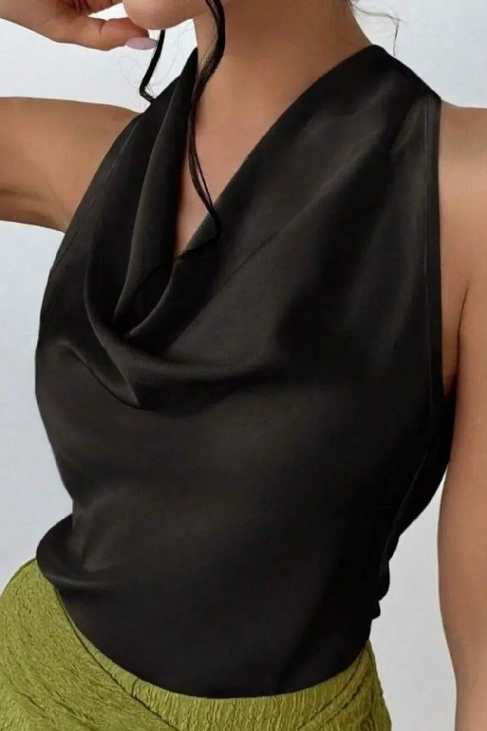 Satin Cowl Neck Sleeveless Blouse For Office - Southern Shores Clothing