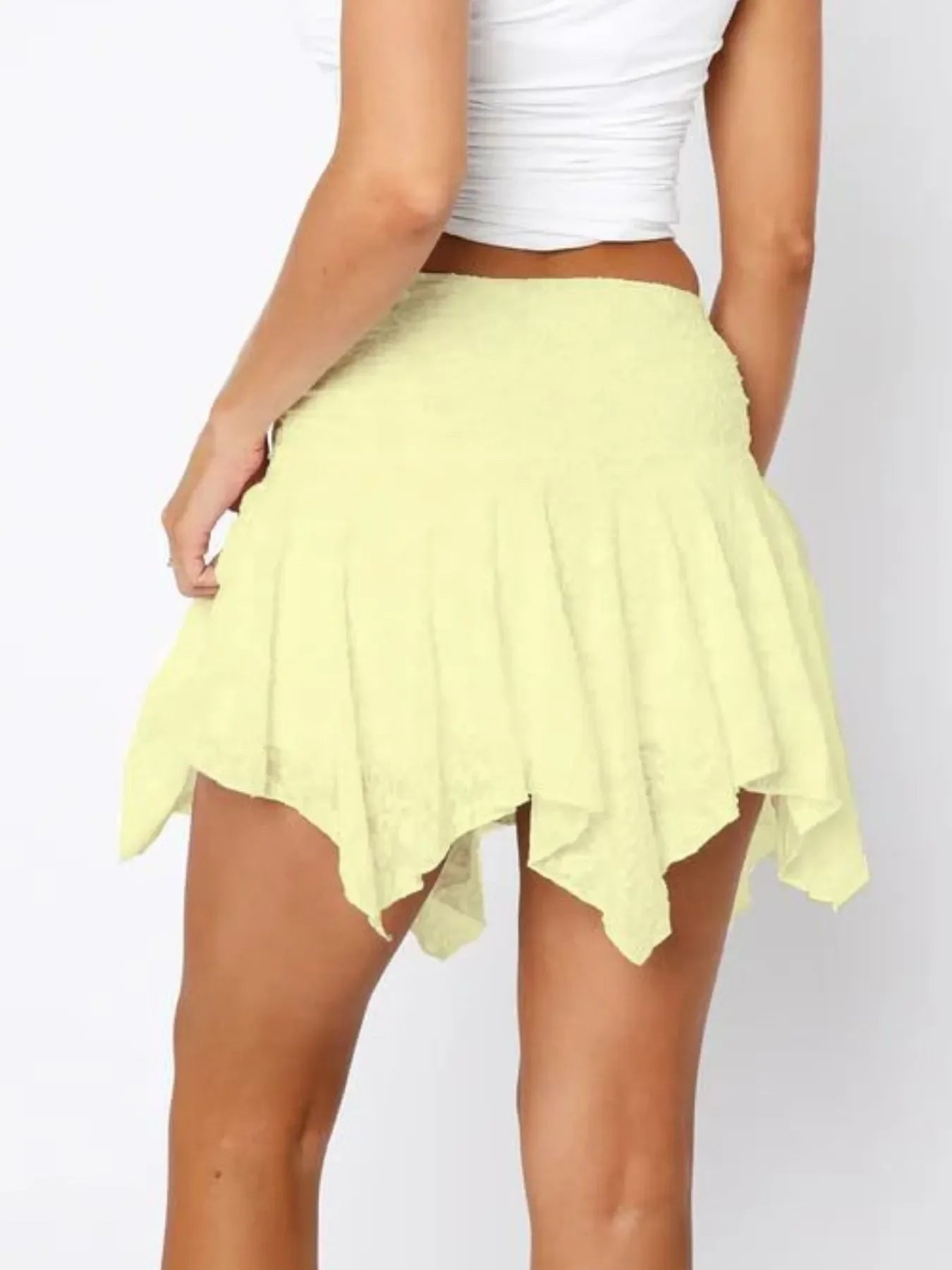 Asymmetric Hem Lace Ruffle Mini Skirt Partially Lined - Southern Shores Clothing