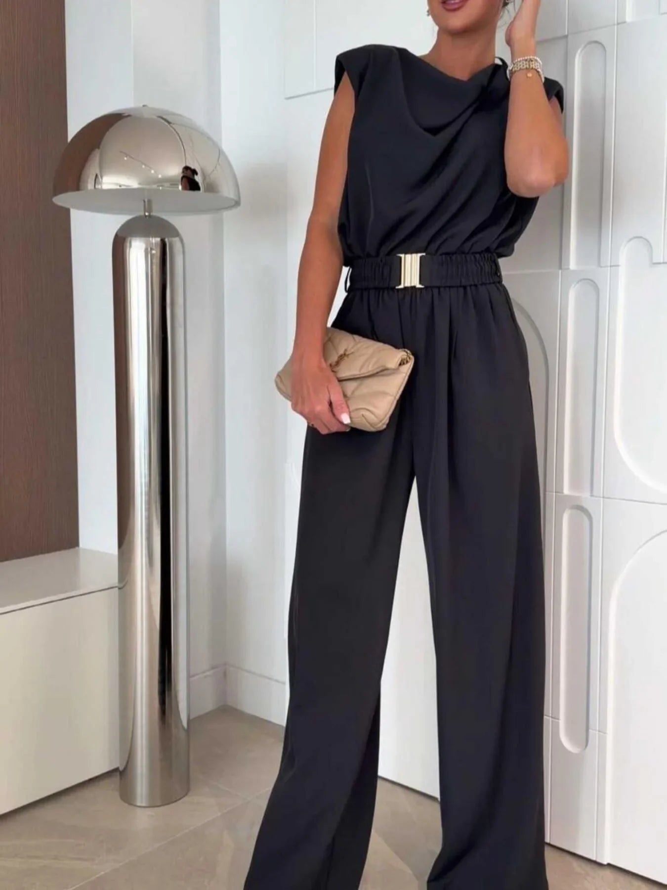 Sleeveless Wide Leg Jumpsuit With Stretch Fabric - Southern Shores Clothing