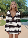 Wavy Striped Tied Front Long Sleeve Cover Up Dress - Southern Shores Clothing