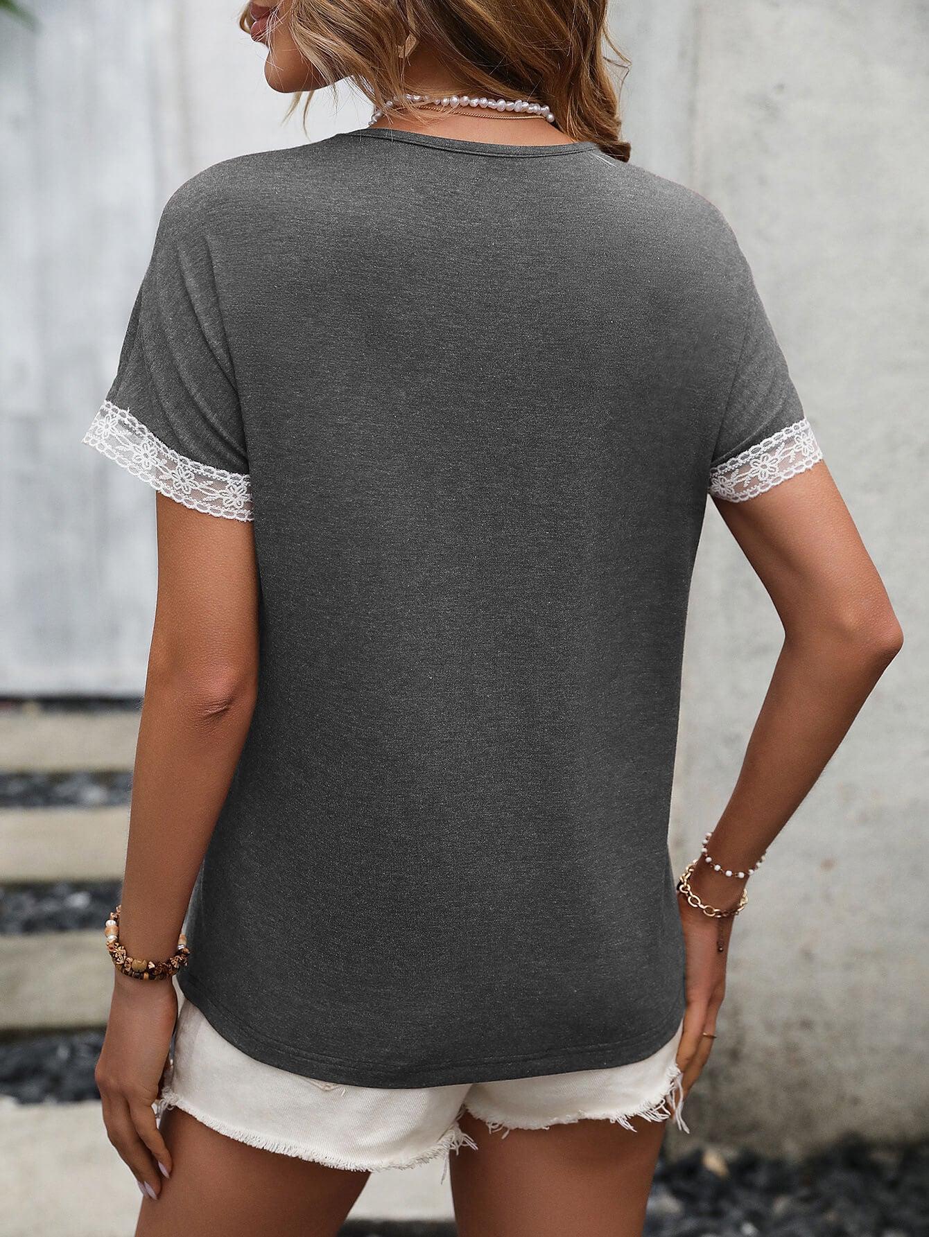 Contrast Pattern Round Neck Short Sleeve Stretch Tee - Southern Shores Clothing