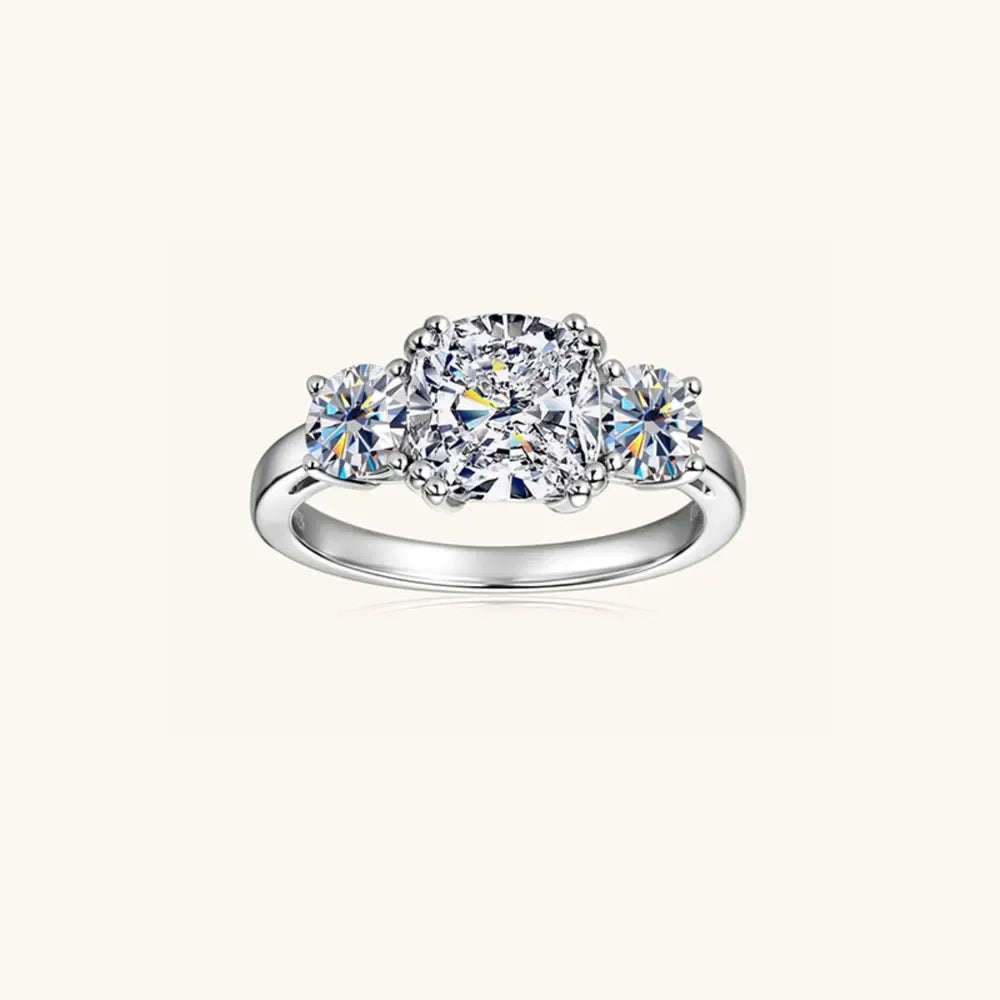 3.5 Carat Moissanite Three Stone Sterling Silver Ring - Southern Shores Clothing