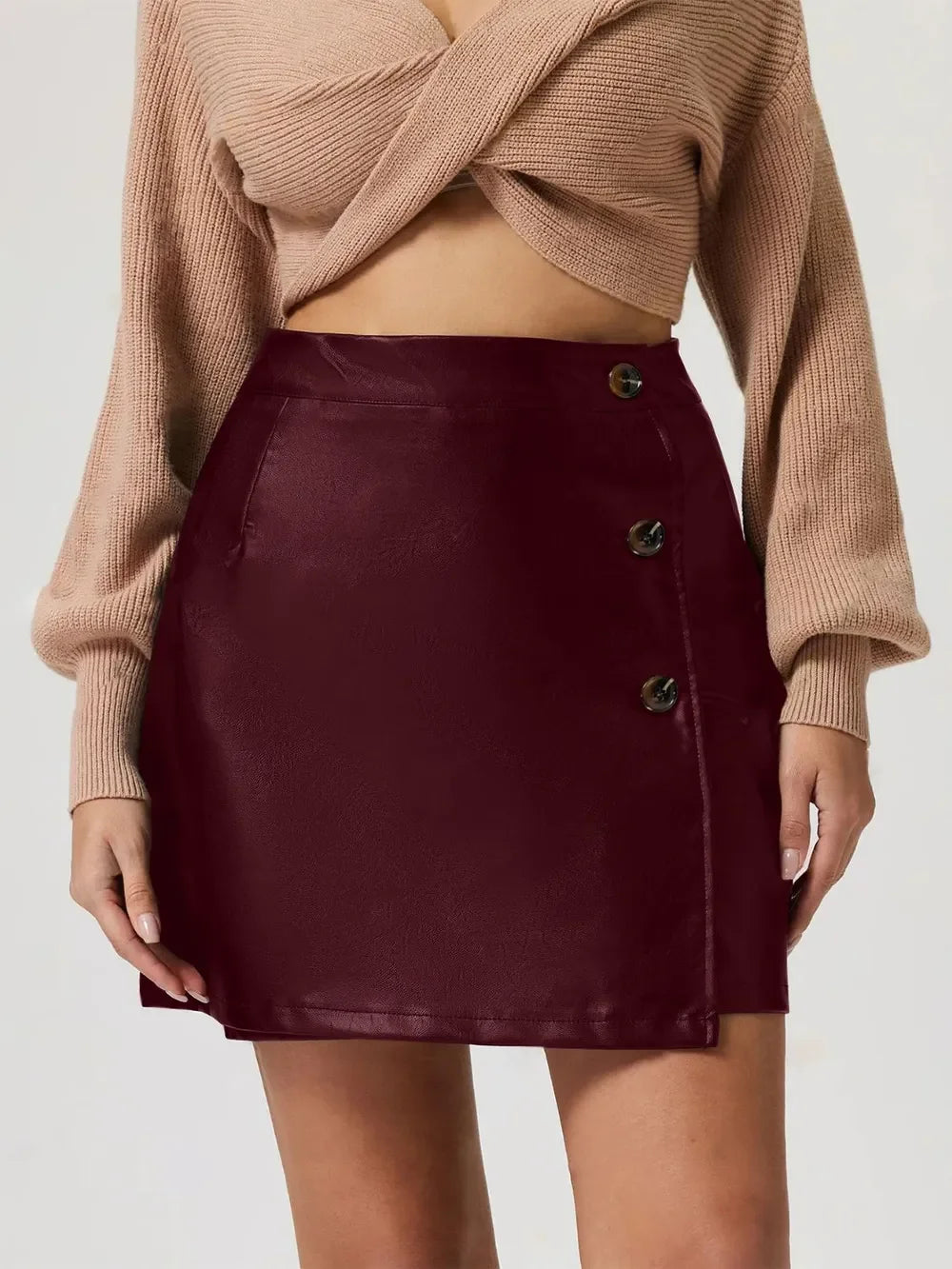 Buttoned High Rise Mini Skirt Chic Casual - Southern Shores Clothing