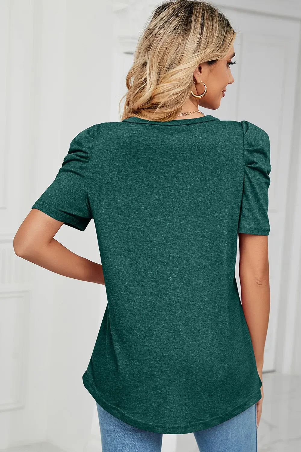 Heathered V-Neck Puff Sleeve T-Shirt - Southern Shores Clothing