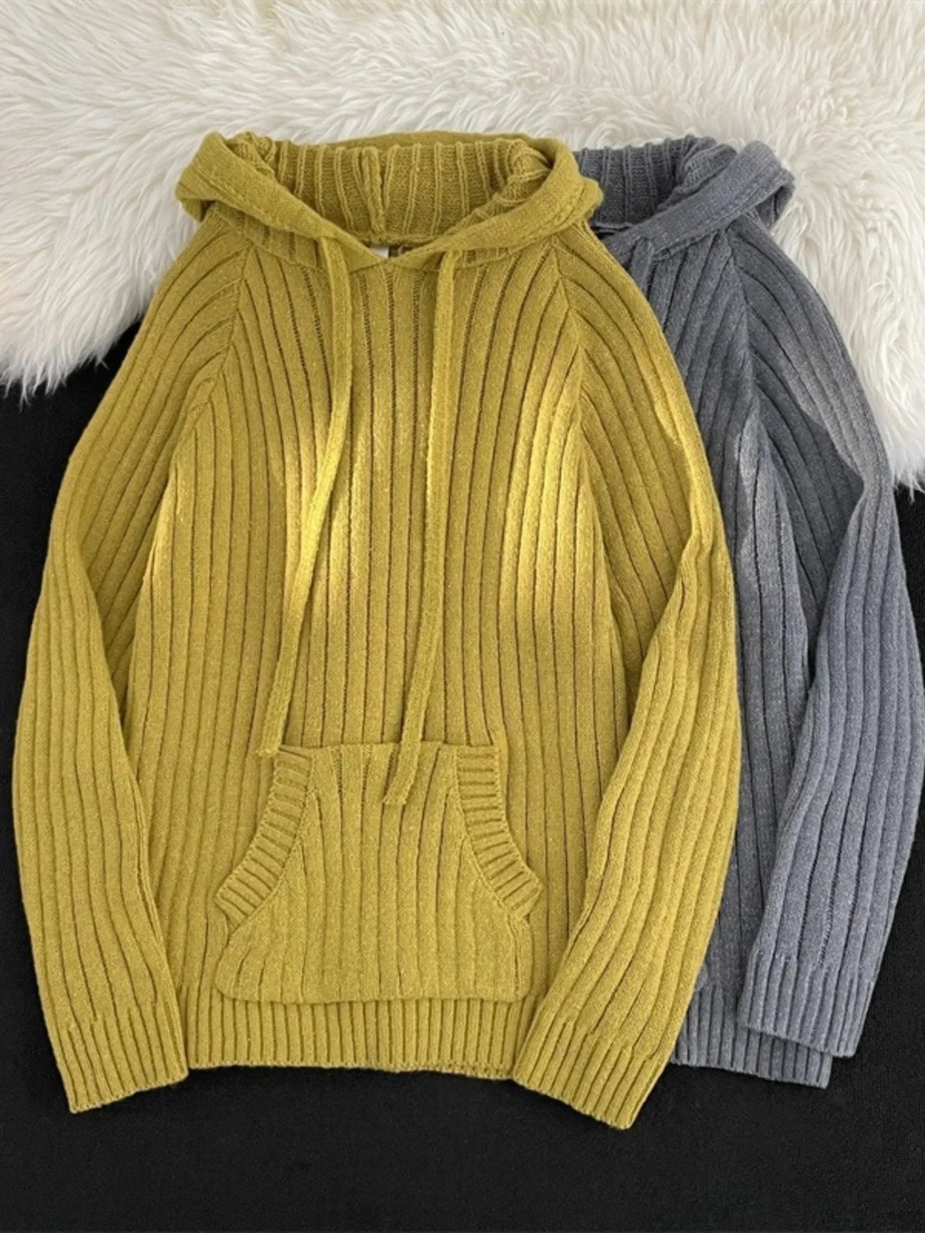Cozy Ribbed Knit Hooded Sweater With Pocket - Southern Shores Clothing