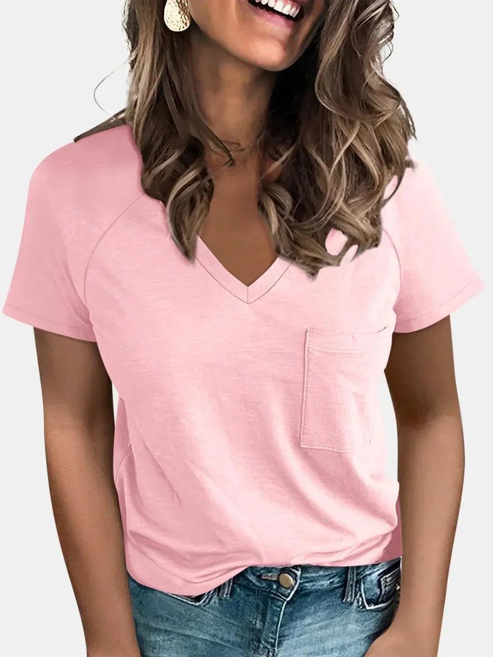 Pocketed V-Neck Short Sleeve T-Shirt - Southern Shores Clothing