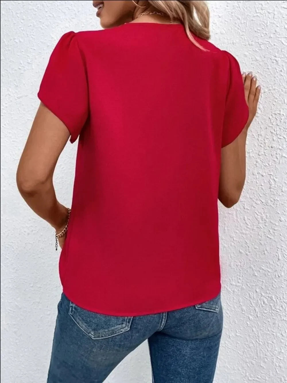Southern Shores Clothing V-Neck Petal Sleeve 100% Polyester Blouse For Versatile Wear - Southern Shores Clothing