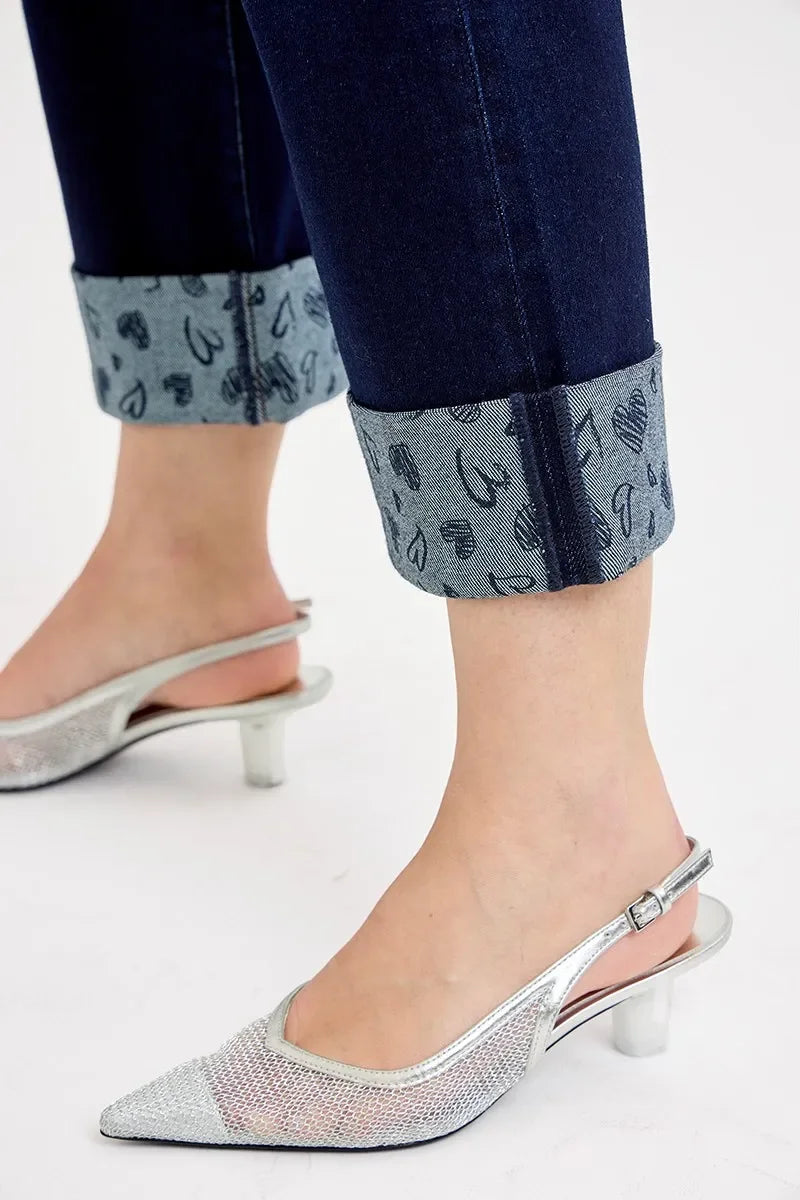 Crop Wide Jeans With Printed Cuff Plus Size - Southern Shores Clothing