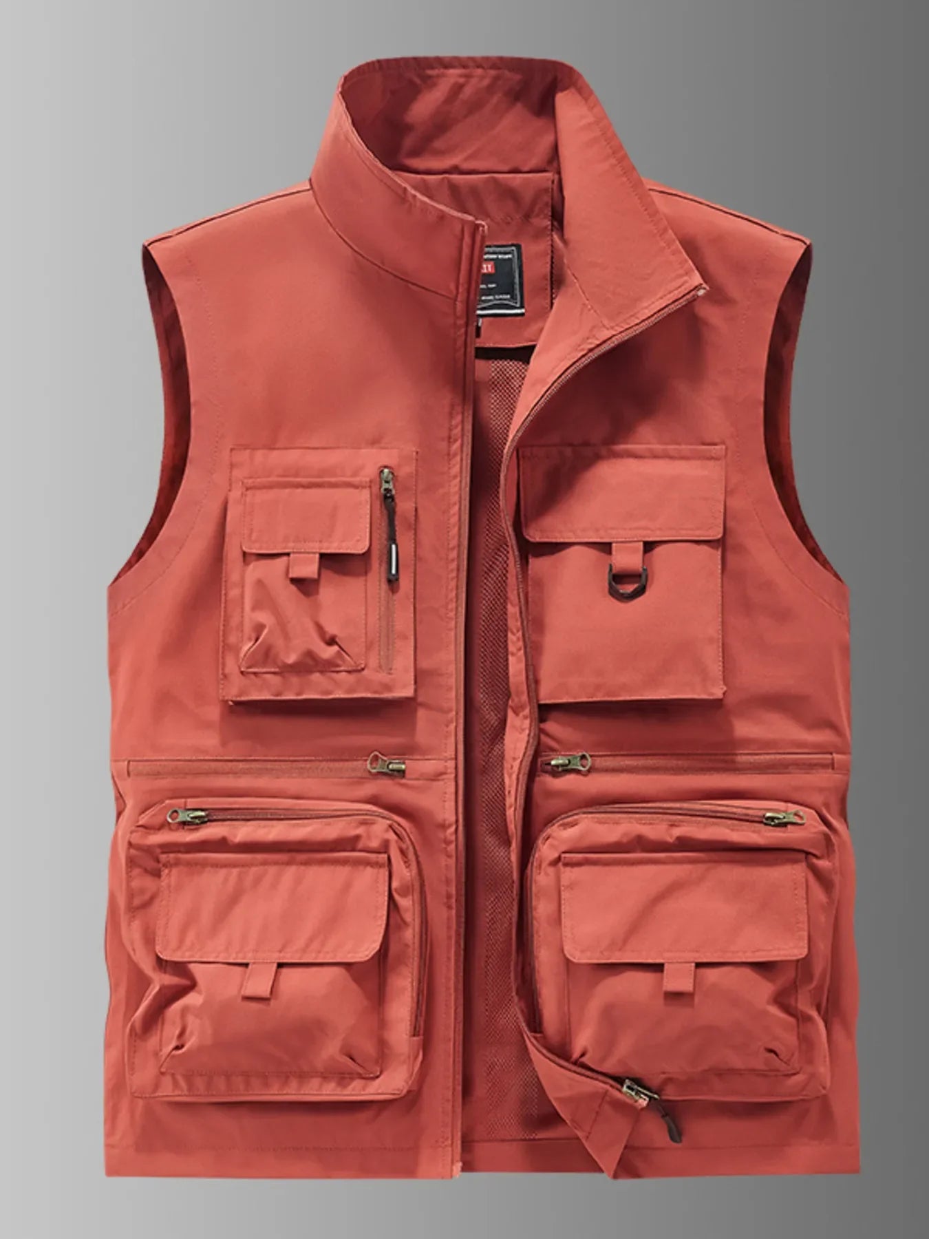 Plus Size Multi Pocket Polyester Utility Vest With Zipper - Southern Shores Clothing