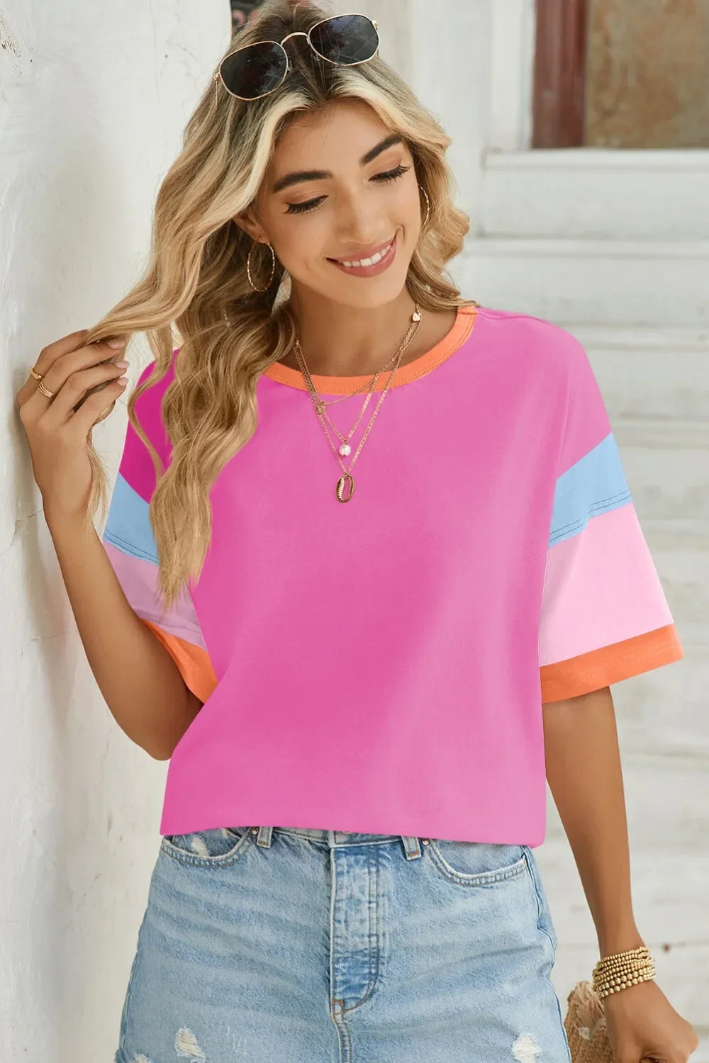 Lovelet Color Block Round Neck Half Sleeve T-Shirt - Southern Shores Clothing