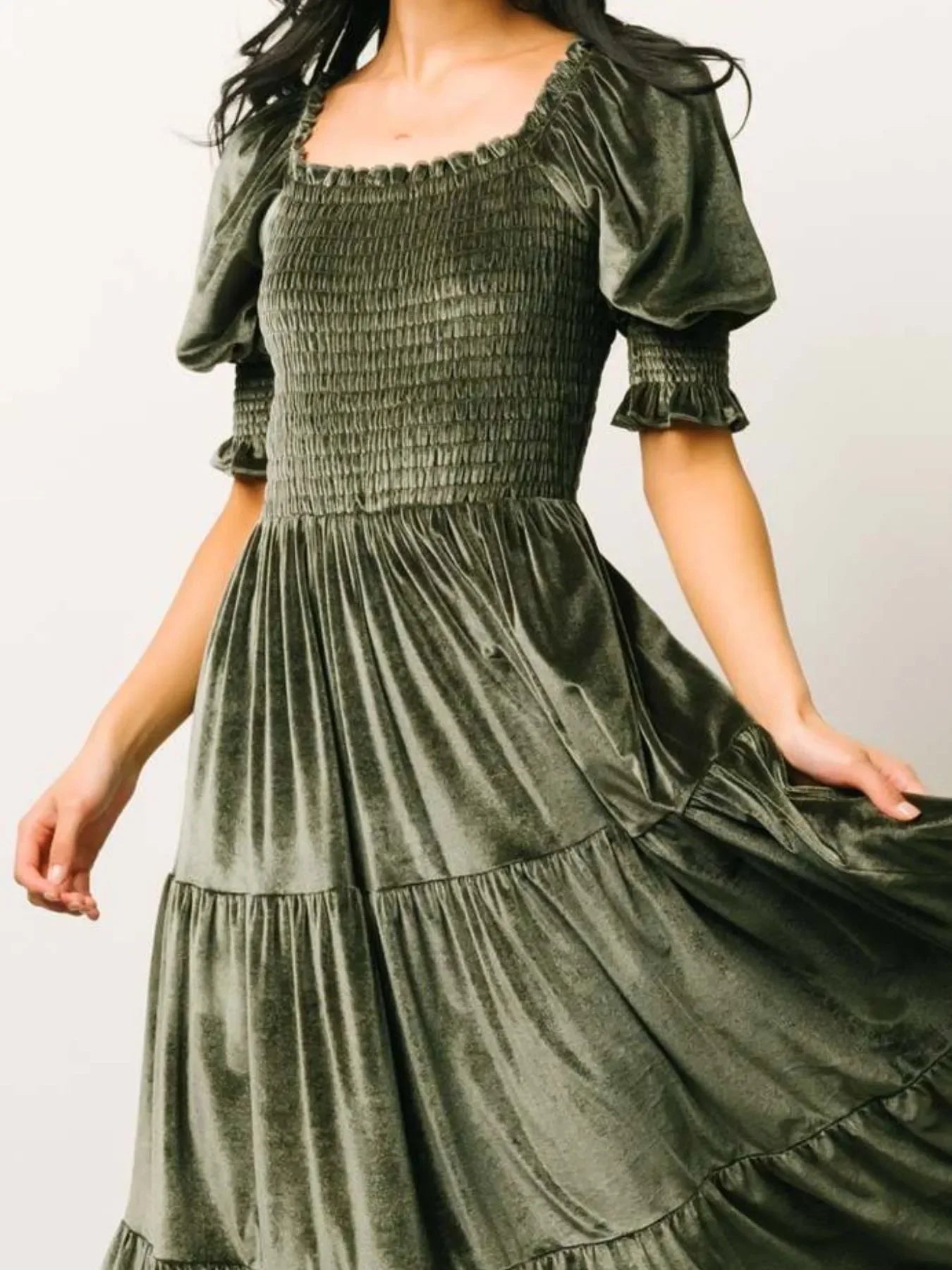 Smocked Half Sleeve Tiered Midi Dress Coastal Style - Southern Shores Clothing