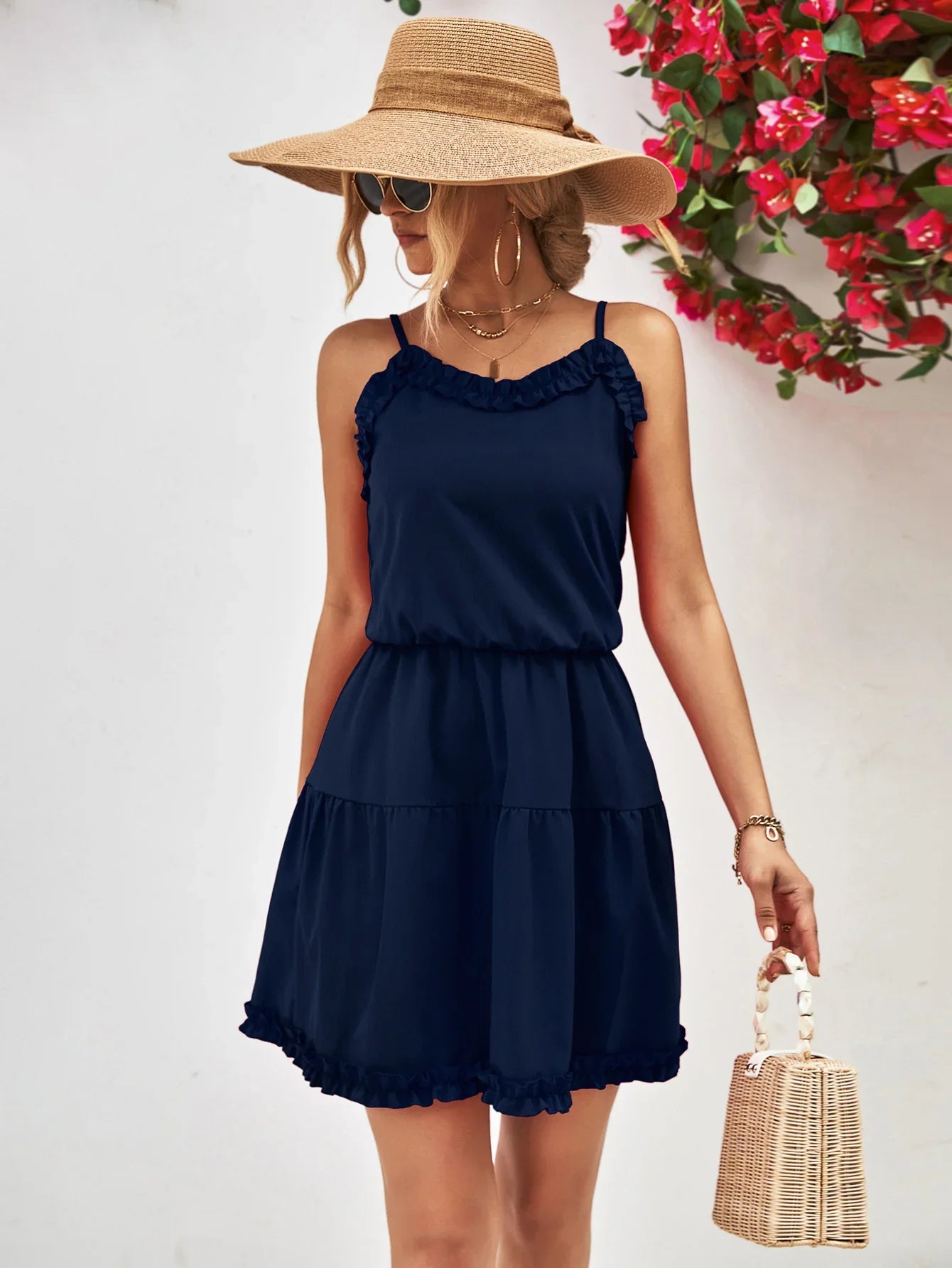 Frill Trim Spaghetti Strap Mini Dress - Southern Shores Clothing