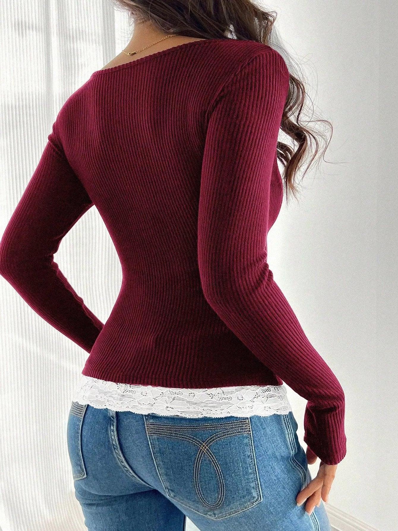Lace Detail Long Sleeve T-Shirt - Southern Shores Clothing