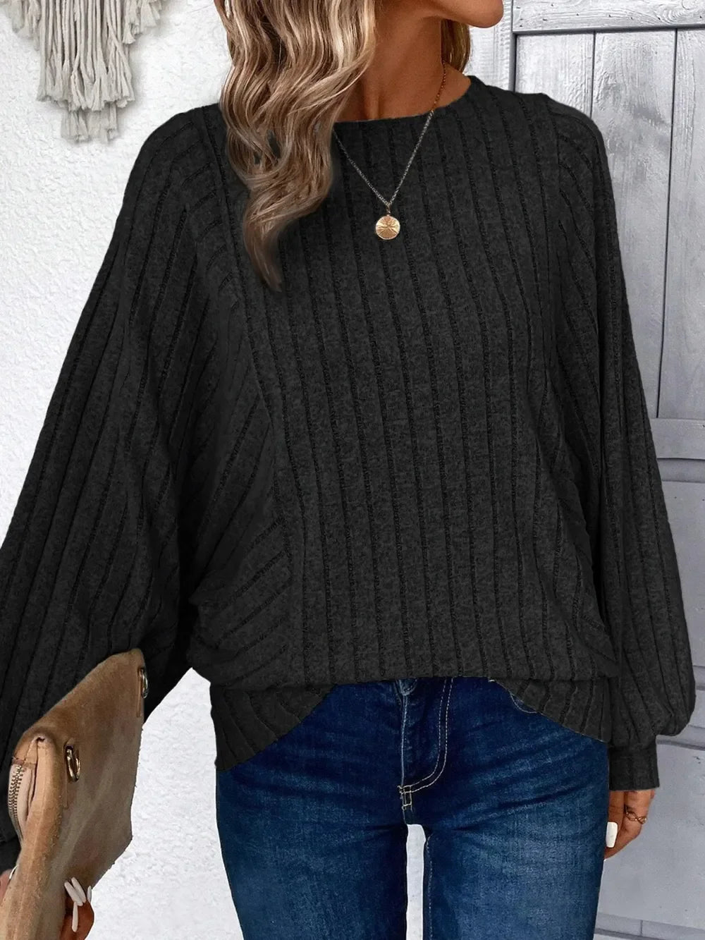 Plus Size Batwing Sleeve Round Neck T Shirt With Stretch - Southern Shores Clothing