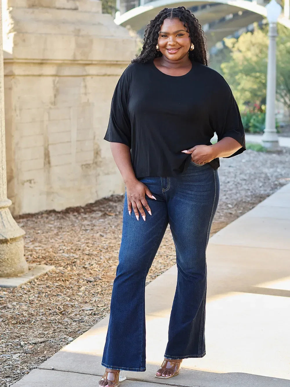 Basic Round Neck Drop Shoulder Tee Top for Layering - Southern Shores Clothing