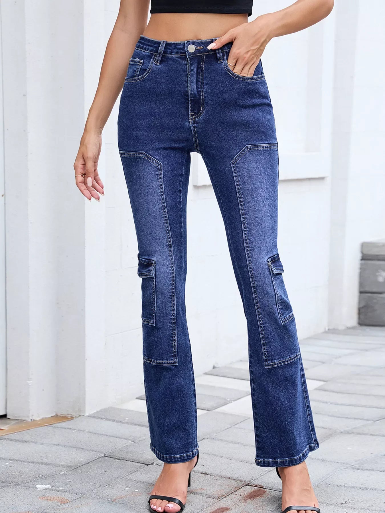 Nautical High Waisted Bootcut Jeans With Stretch