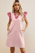 Ruffled V-Neck Cap Sleeve Mini Dress - Southern Shores Clothing