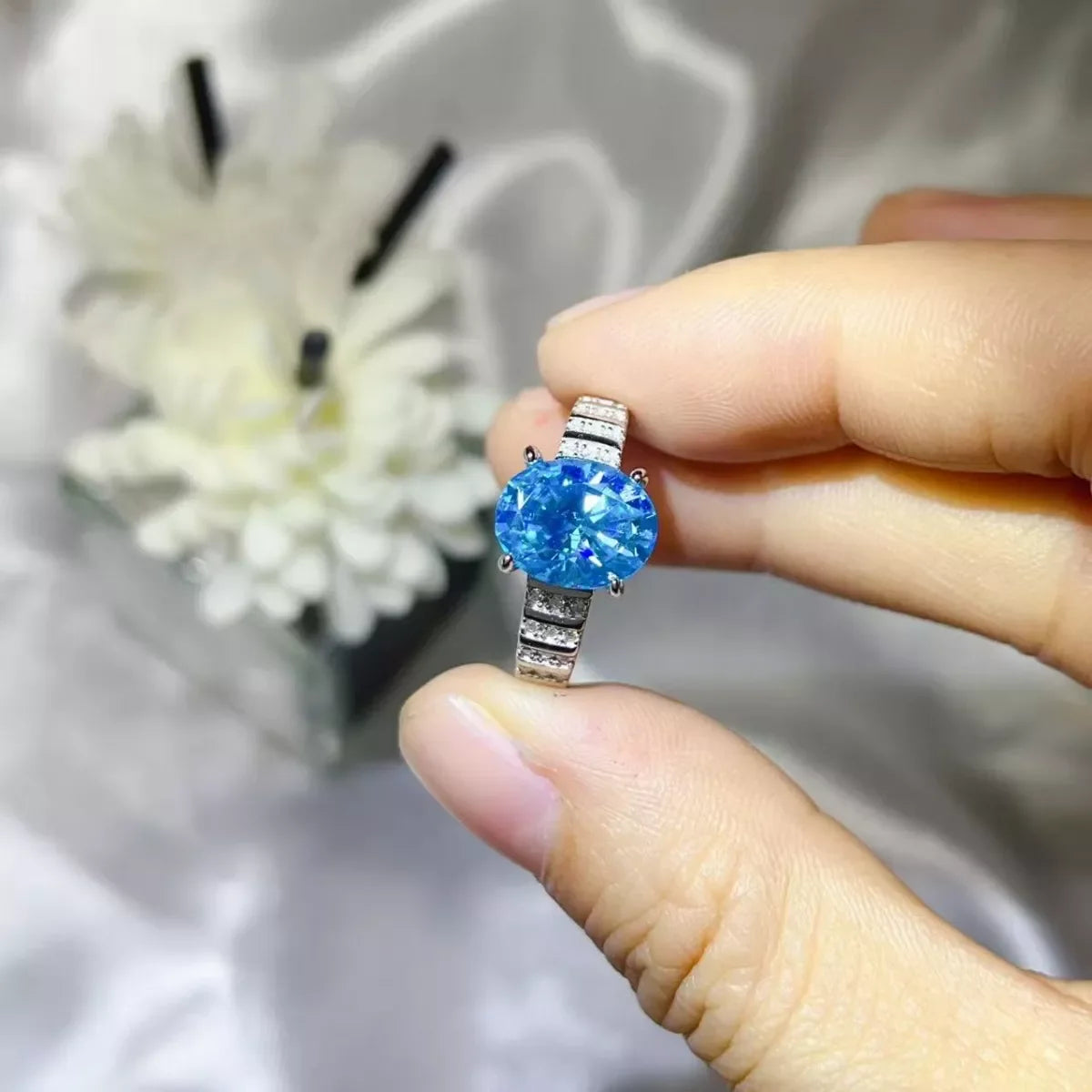 3 Carat Moissanite Oval Ring In Sterling Silver With Side Stones - Southern Shores Clothing