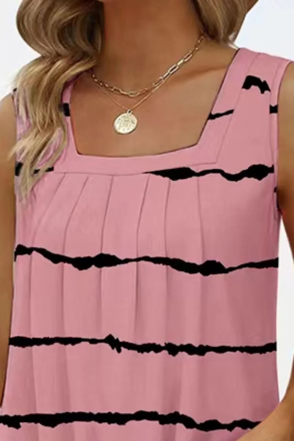 Printed Floral Square Neck Stretch Tank Top - Southern Shores Clothing