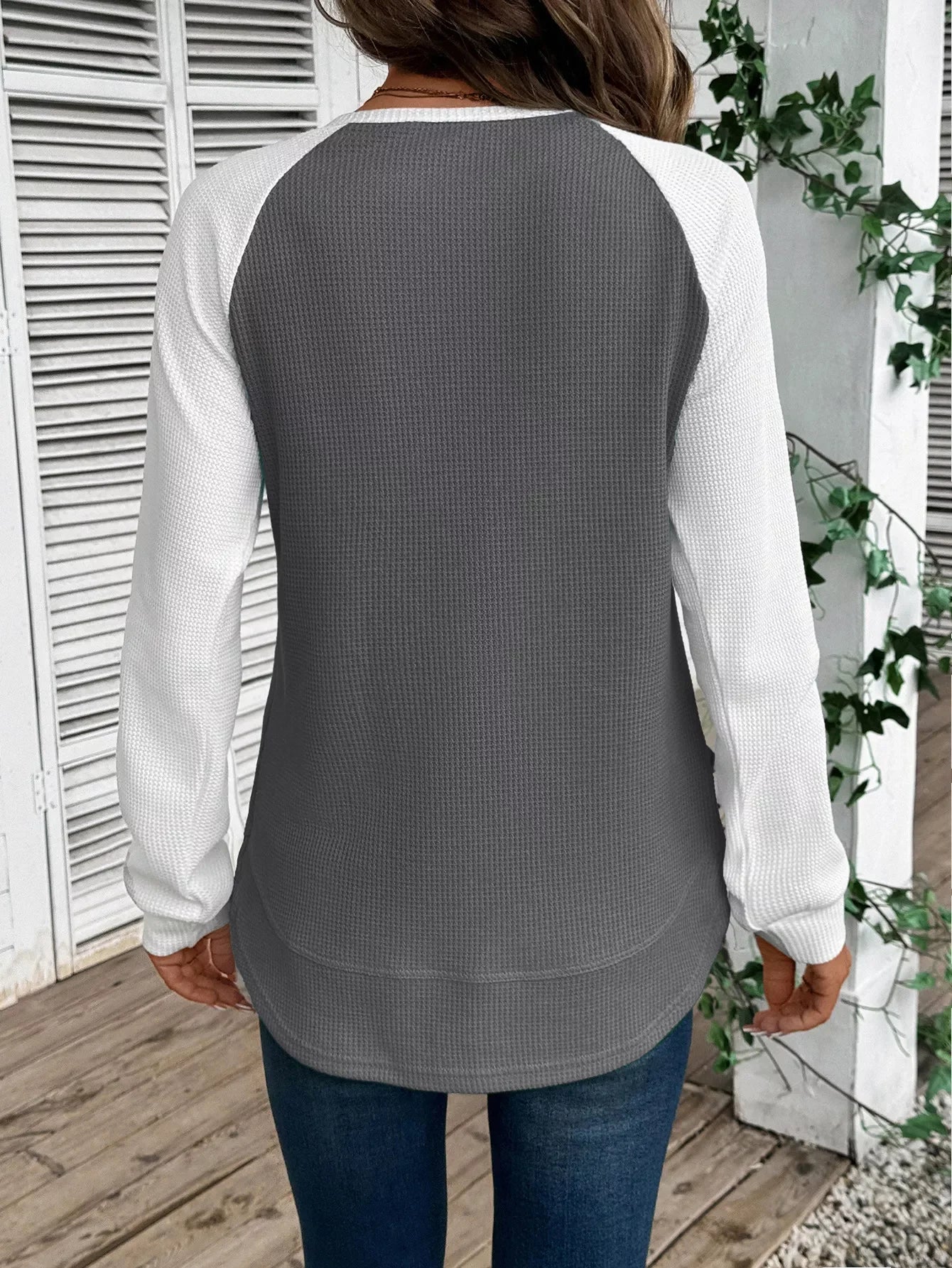 Contrast Raglan Sleeves Waffle Knit T Shirt - Southern Shores Clothing