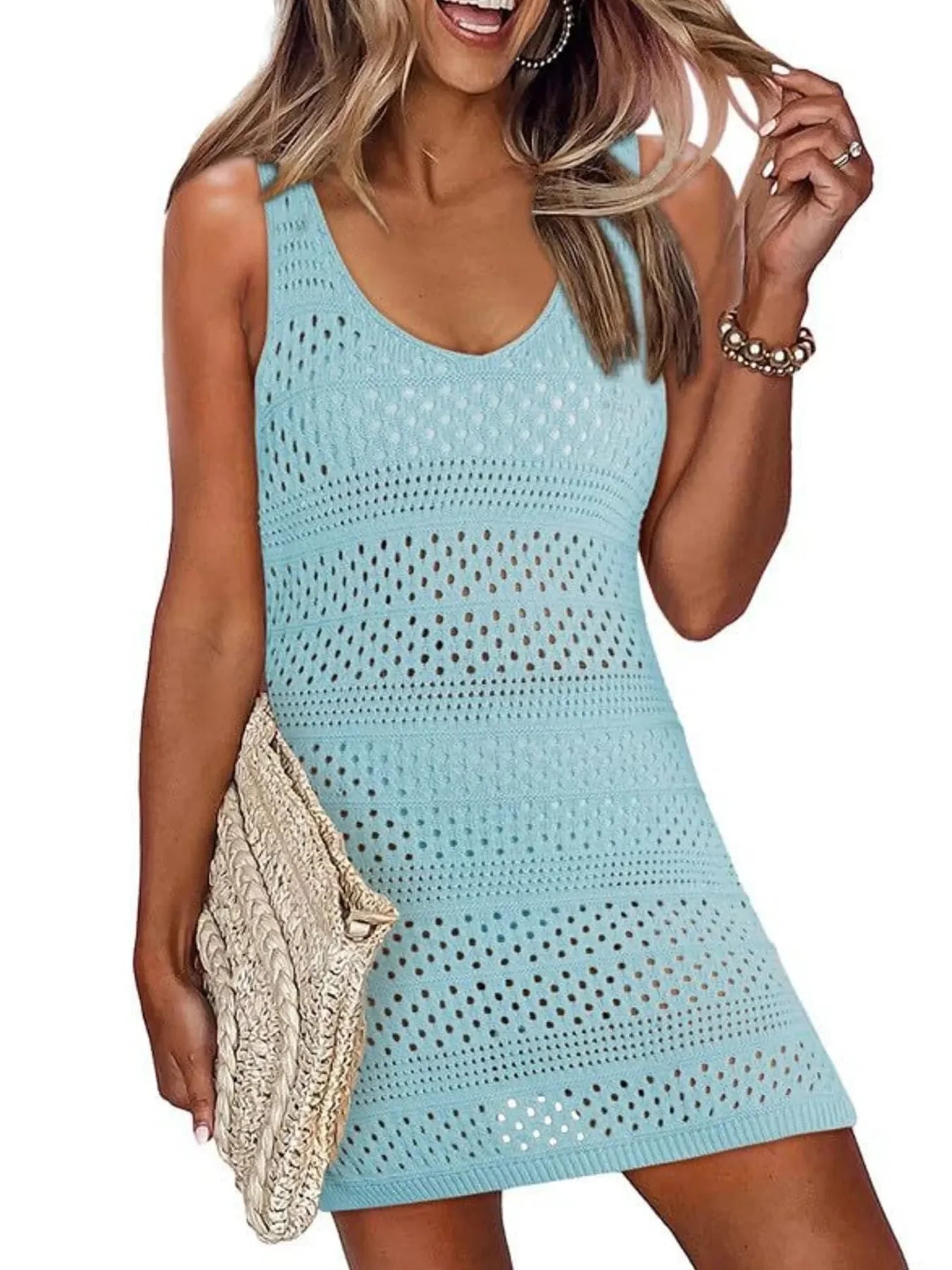 Crochet Knit Cover Up Dress With Side Slit - Southern Shores Clothing