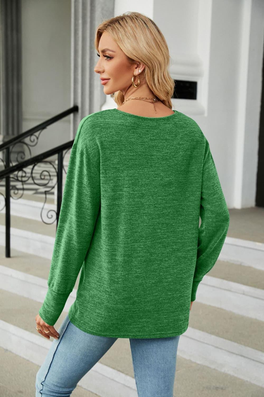 Casual V-Neck Long Sleeve Solid T-Shirt With Relaxed Fit - Southern Shores Clothing