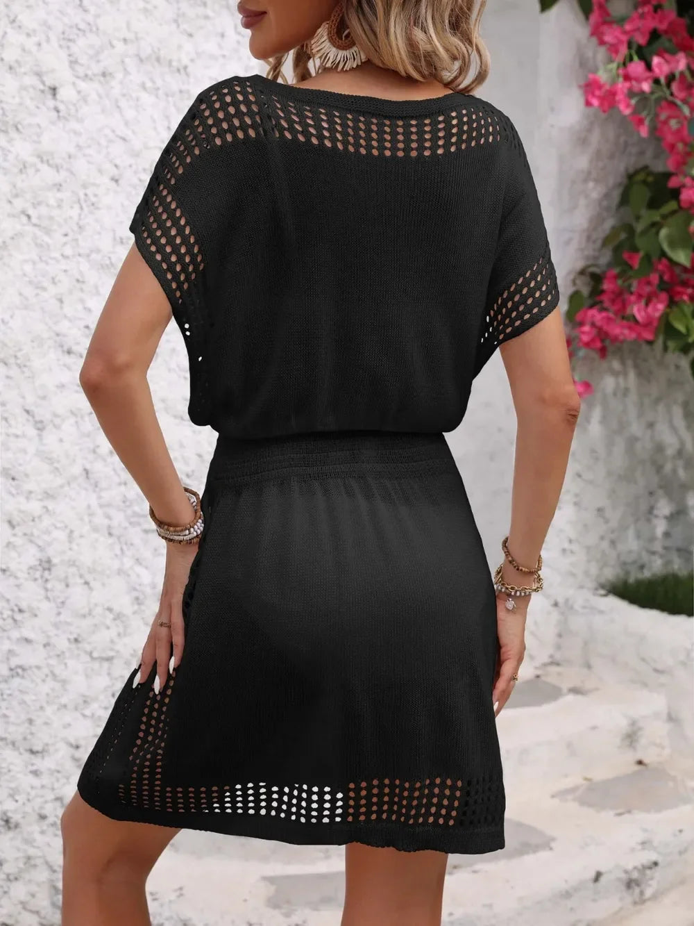 Sheer Openwork V-Neck Cover-Up Dress One Size - Southern Shores Clothing