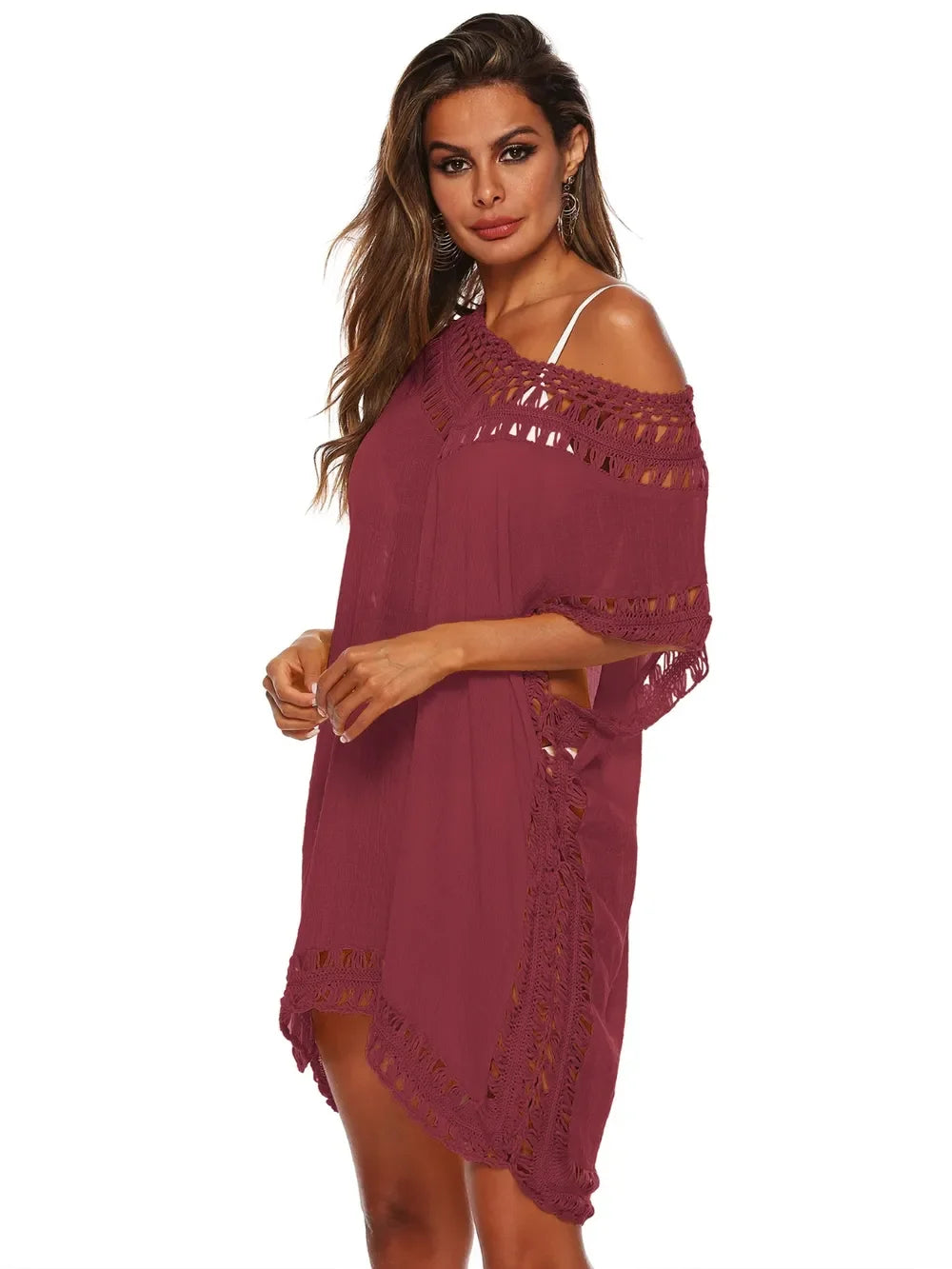 Cutout V-Neck Short Sleeve Cover-Up One Size - Southern Shores Clothing