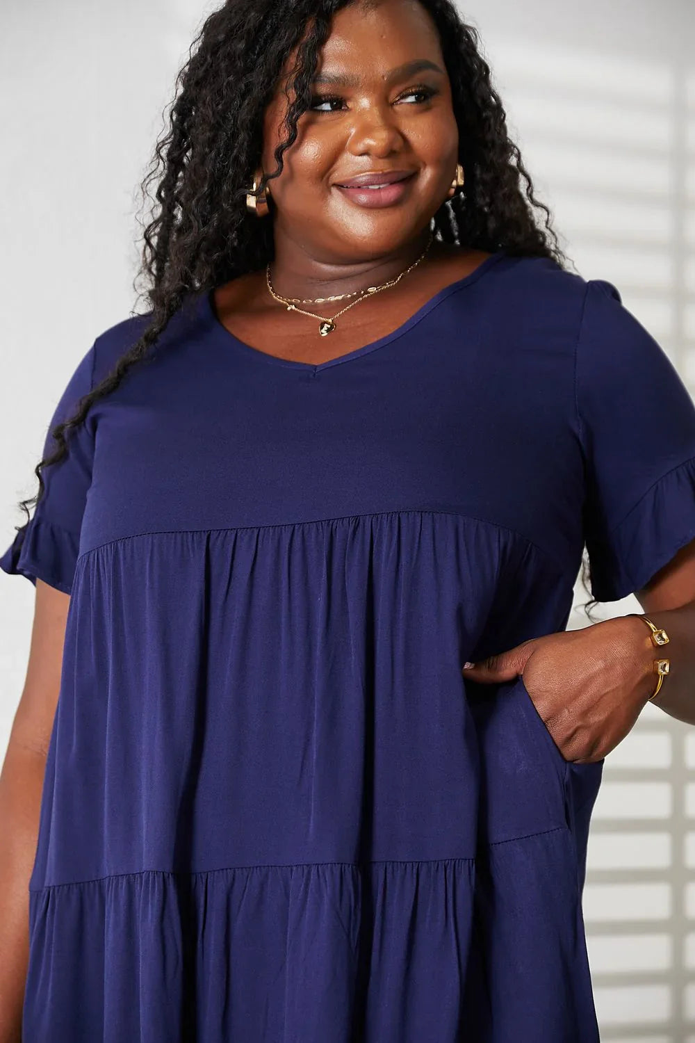 Mandy V-Neck Flounce Sleeve Tiered Dress - Southern Shores Clothing