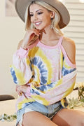Tie Dye Terry Top With Cold Shoulder Detail - Southern Shores Clothing