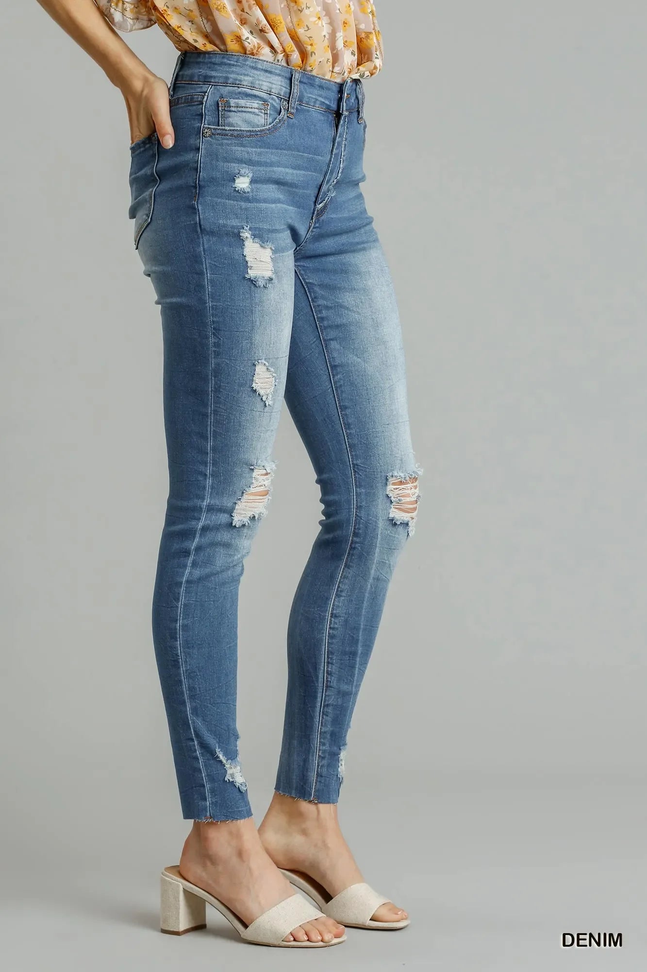 Distressed Skinny Jeans With Edge Detail Denim - Southern Shores Clothing