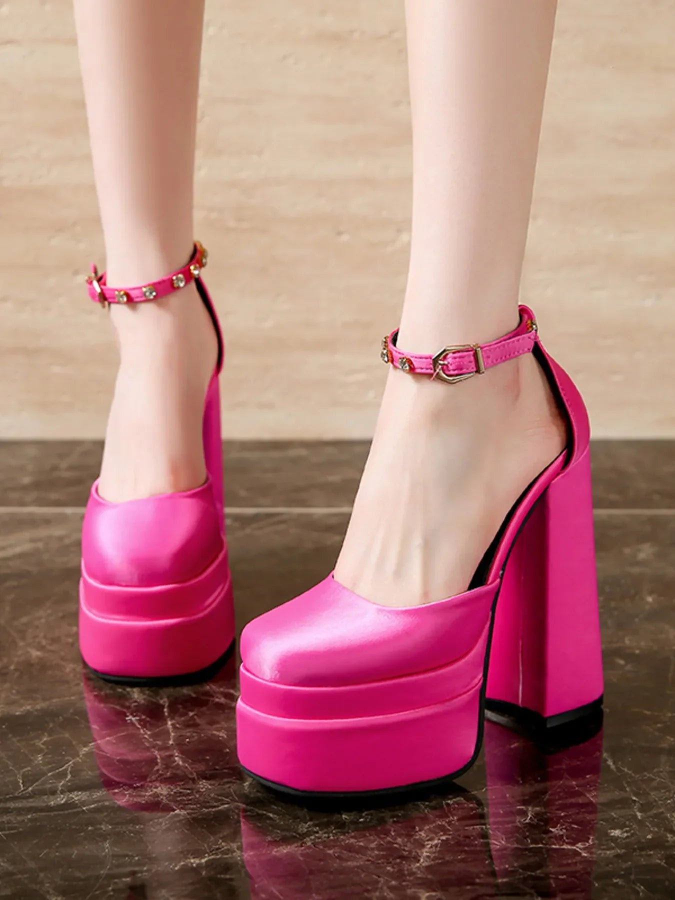 Platform High Heel Ankle Strap Pumps Pointed Toe - Southern Shores Clothing