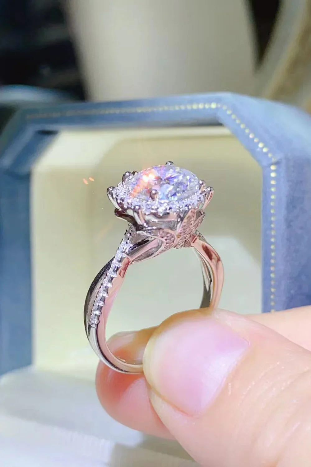 2 Carat Moissanite Sterling Silver Ring With Zircon Halo - Southern Shores Clothing