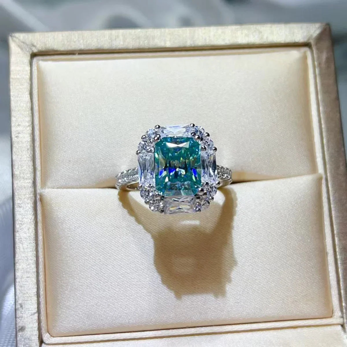 3 Carat Moissanite Ring In Sterling Silver With Halo Accents - Southern Shores Clothing