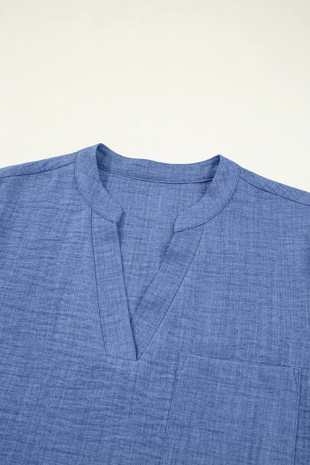 Casual Roll Up Sleeve Blouse With Notched Collar And Pocket - Southern Shores Clothing