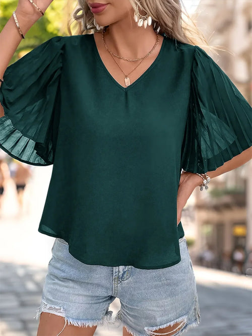 V-Neck Half Sleeve Polyester Blouse For Everyday Wear - Southern Shores Clothing