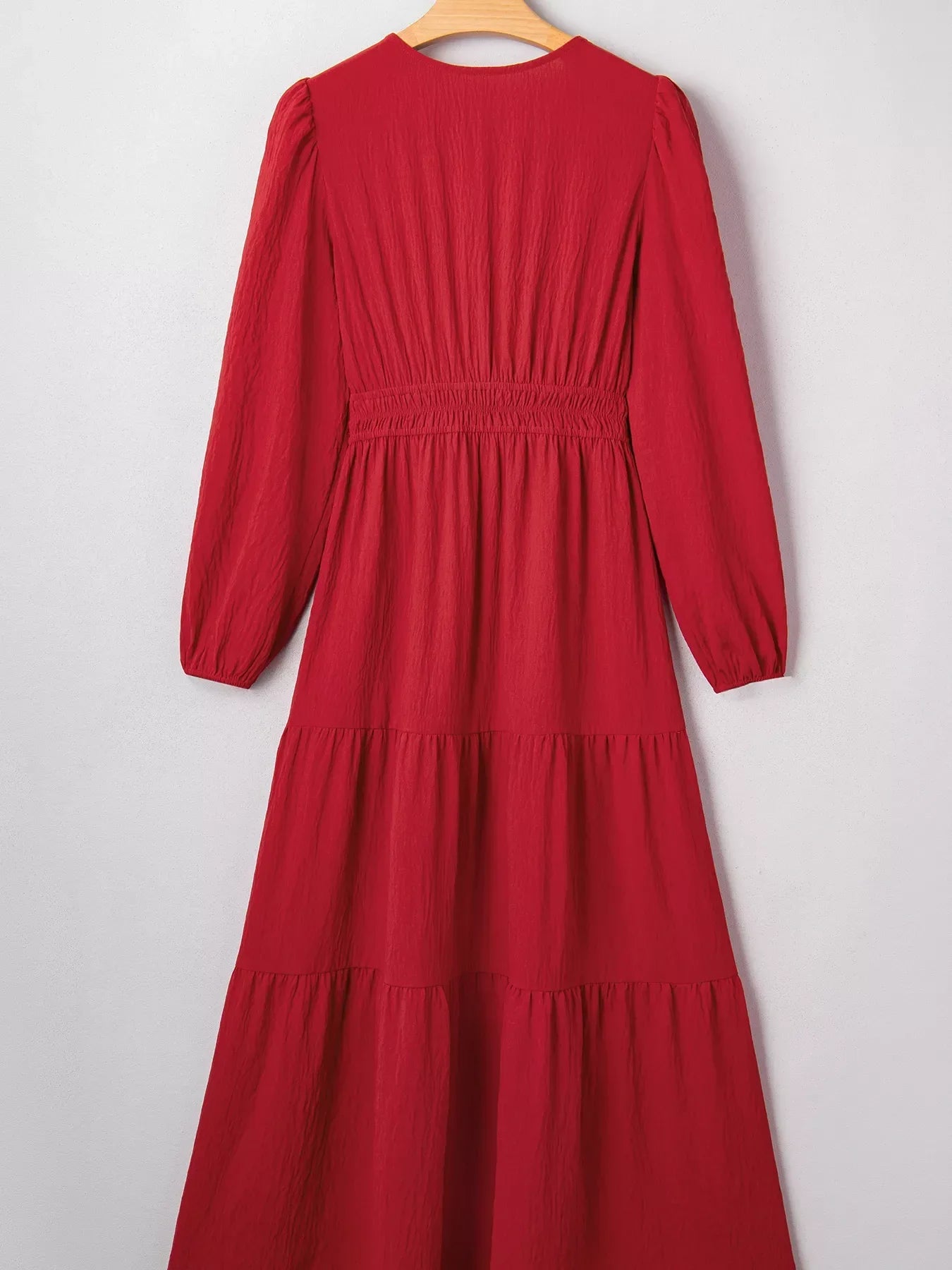 Embroidered Cinched Waist Tiered Long Sleeve Maxi Dress - Southern Shores Clothing