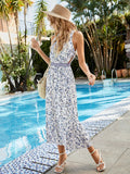 Printed Round Neck Sleeveless Midi Dress - Southern Shores Clothing