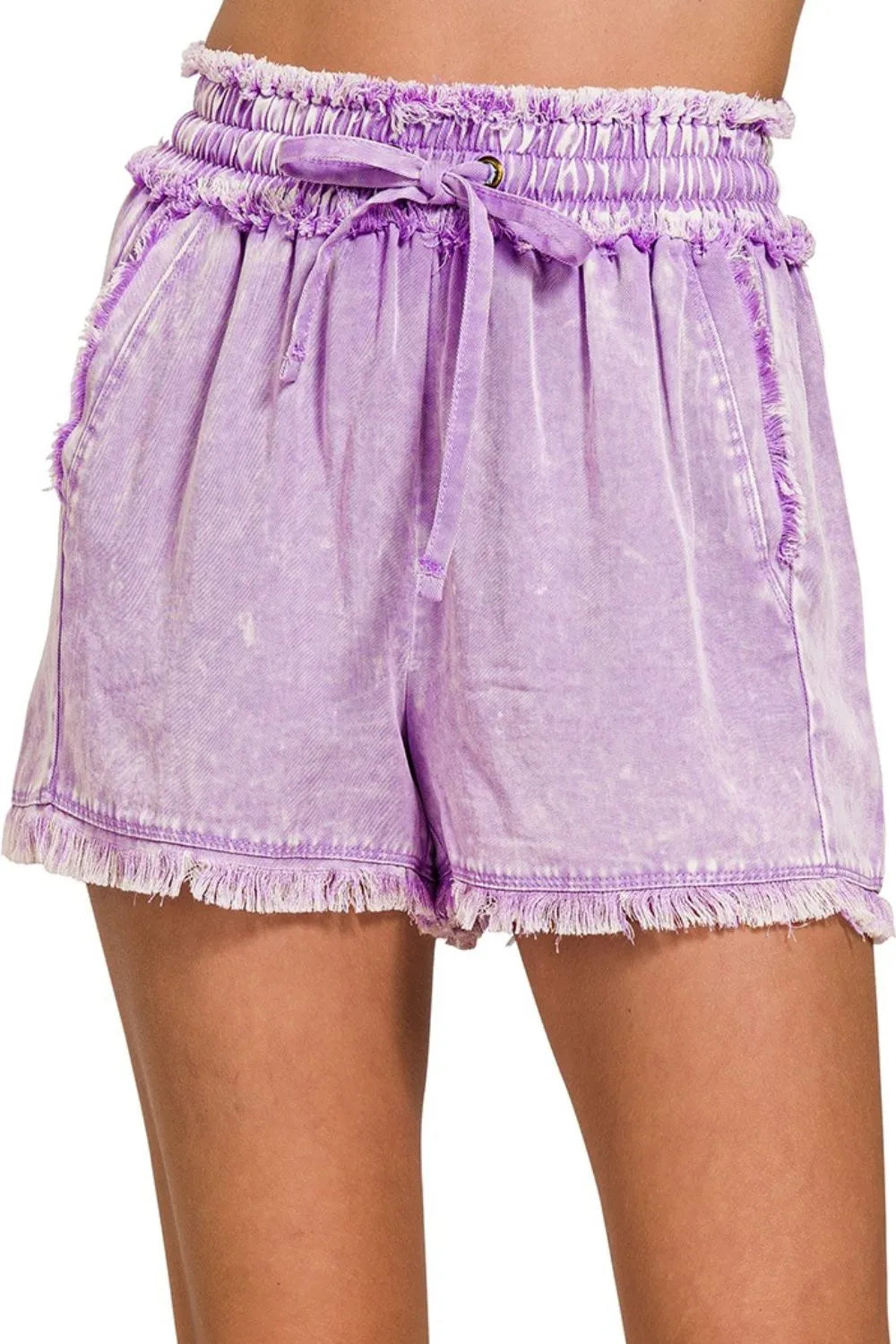 Southern Shores Purple Acid Wash Frayed Hem Shorts